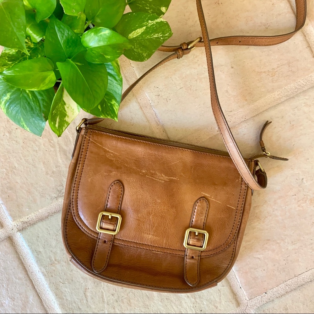 Frye Tan Leather Buckle Crossbody